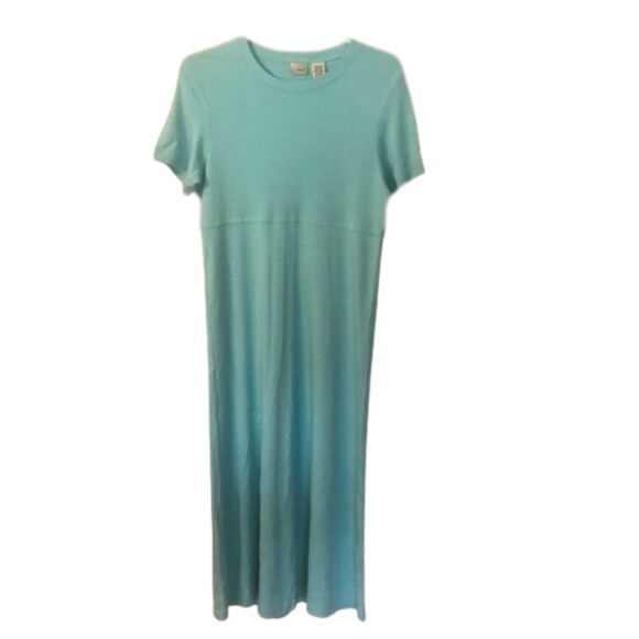 LL BEAN SIZE SP TURQUOISE BLUE SHORT SLEEVE 100% COTTON T SHIRT MAXI DRESS - Picture 1 of 6